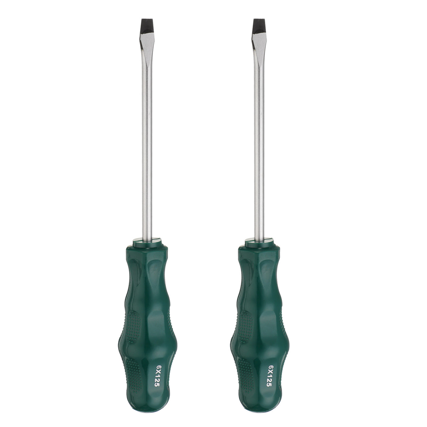 Harfington 2pcs SL6 Flat Head Screwdriver 8.9" Magnetic Slotted Screwdrivers CR-V, Green