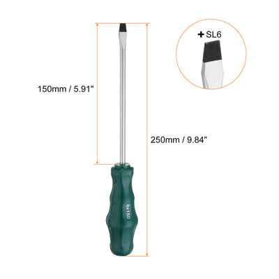 Harfington SL6 Flat Head Screwdriver 9.8" Magnetic Slotted Screwdrivers CR-V, Green