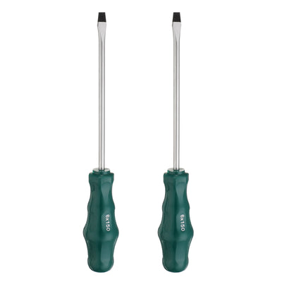 Harfington 2pcs SL6 Flat Head Screwdriver 9.8" Magnetic Slotted Screwdrivers CR-V, Green