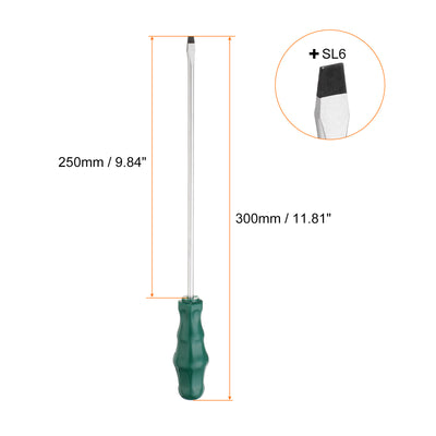 Harfington SL6 Flat Head Screwdriver 13.8" Magnetic Slotted Screwdrivers CR-V, Green