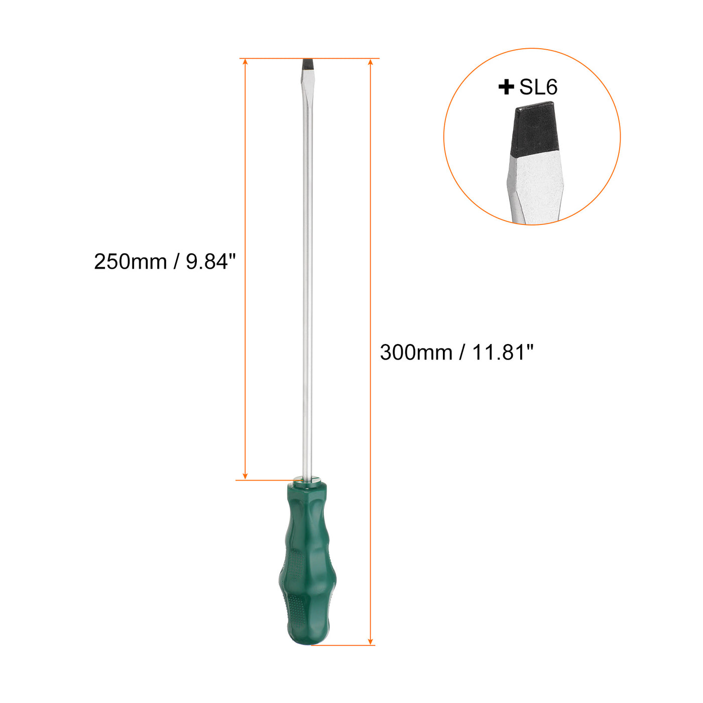 Harfington 2pcs SL6 Flat Head Screwdriver 13.8" Magnetic Slotted Screwdrivers CR-V, Green