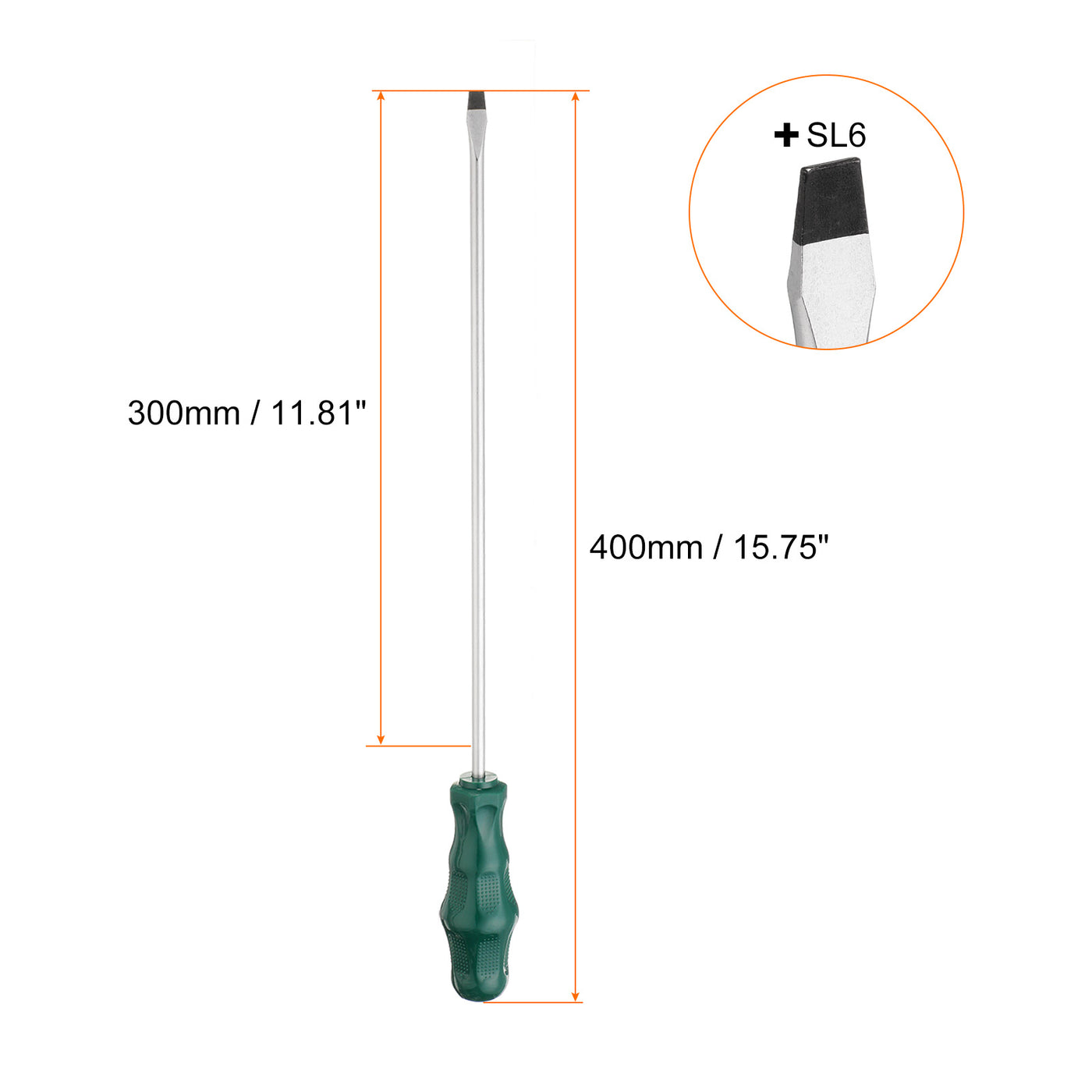 Harfington SL6 Flat Head Screwdriver 15.7" Magnetic Slotted Screwdrivers CR-V, Green