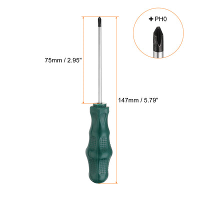 Harfington PH0 Phillips Schraubendreher #0 5,8" Magnetische Schraubendreher 3" CR-V mit ergonomischem Griff für DIY-Reparaturen, Grün