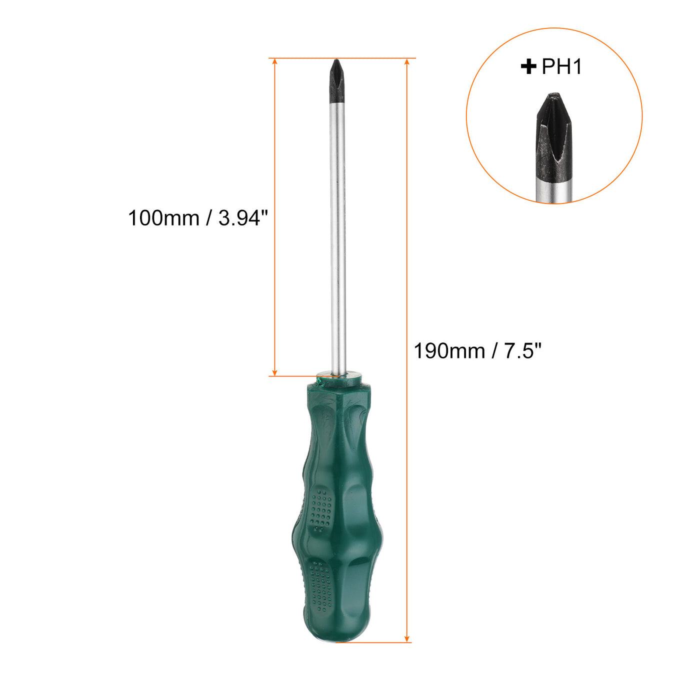 Harfington PH1 Phillips Screwdriver #1 7.5" Magnetic Screwdrivers CR-V, Green