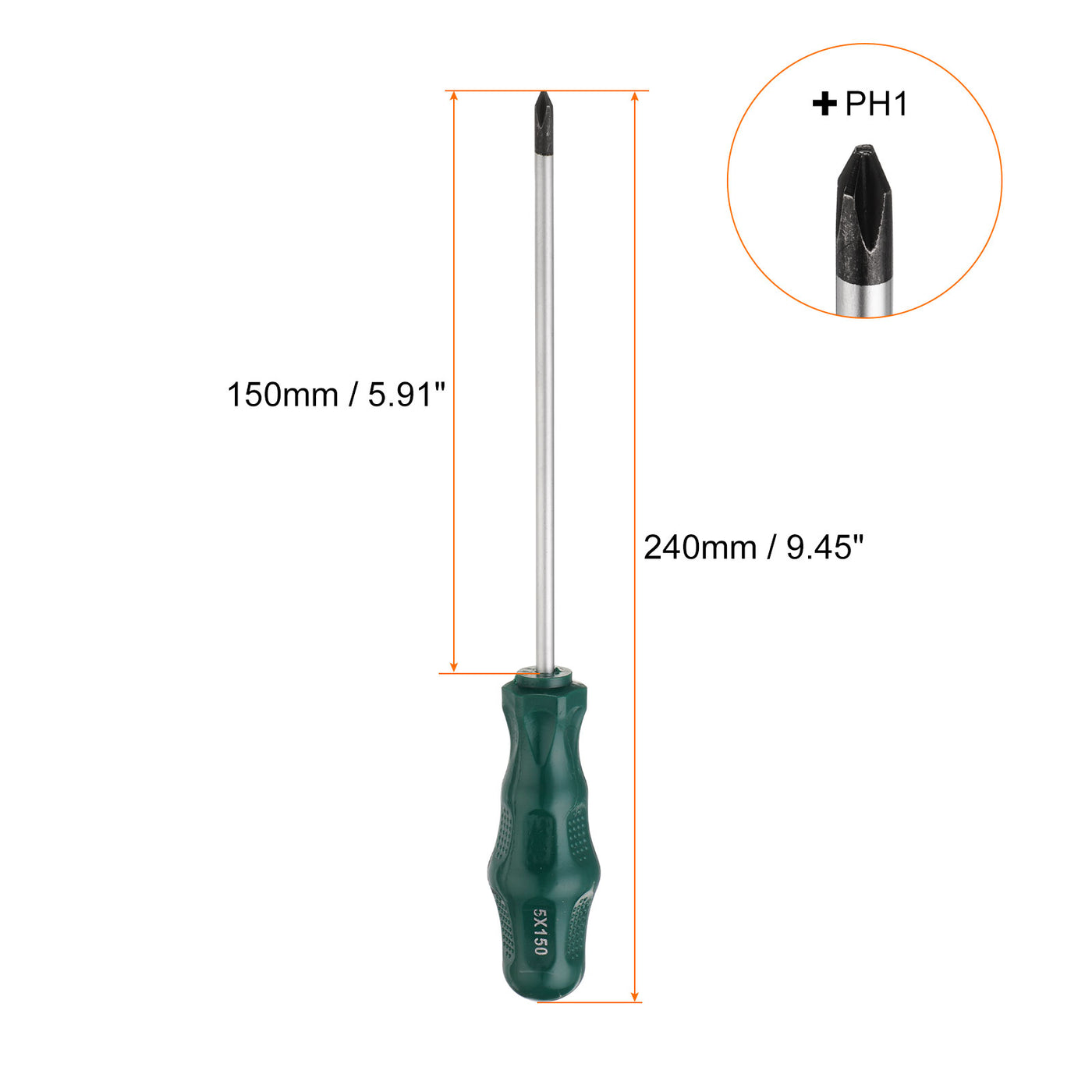 Harfington PH1 Phillips Schraubendreher #1 9,4" Magnetische Schraubendreher 5,9" CR-V mit ergonomischem Griff für DIY-Reparaturen, Grün