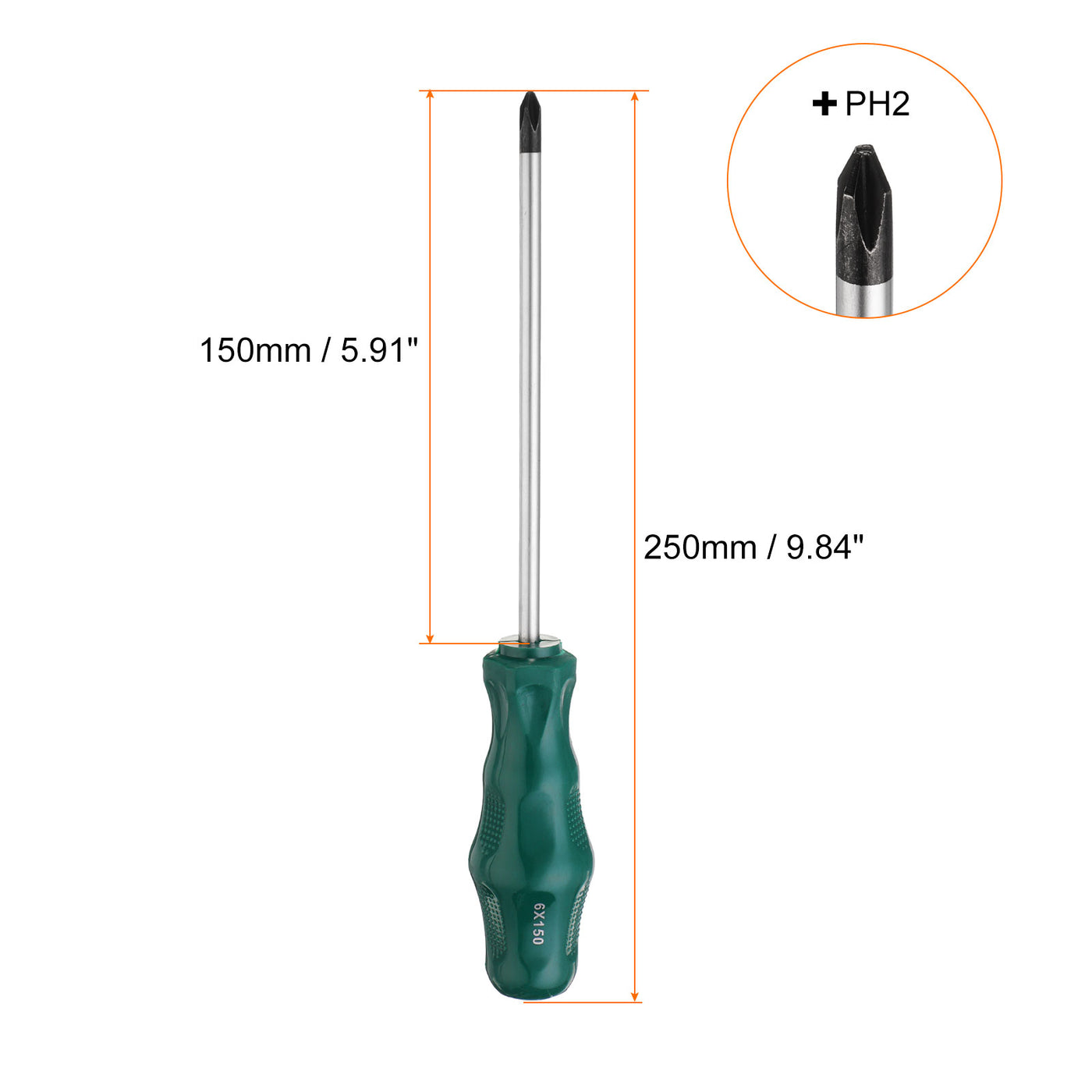 Harfington PH2 Phillips Schraubendreher #2 9,8" Magnetische Schraubendreher 5,9" CR-V mit ergonomischem Griff für DIY-Reparaturen, Grün