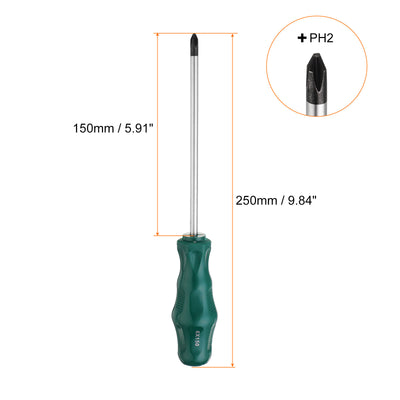 Harfington 2pcs PH2 Phillips Screwdriver #2 9.8" Magnetic Screwdrivers CR-V, Green