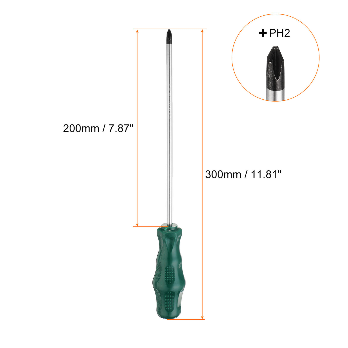 Harfington 2 Stück PH2 Phillips Schraubendreher #2 11,8" Magnetische Schraubendreher 7,9" CR-V mit ergonomischem Griff für DIY-Reparaturen, Grün