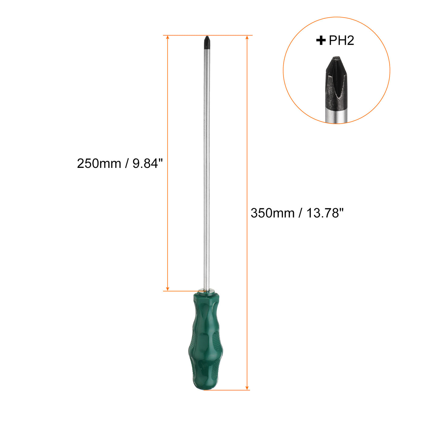 Harfington PH2 Phillips Schraubendreher #2 13,8" Magnetische Schraubendreher 9,8" CR-V mit ergonomischem Griff für DIY-Reparaturen, Grün