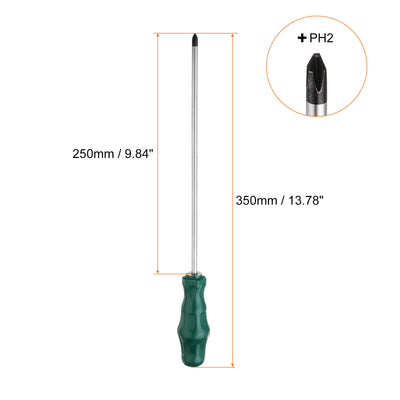 Harfington 2 Stück PH2 Phillips Schraubendreher #2 13,8" Magnetische Schraubendreher 9,8" CR-V mit ergonomischem Griff für DIY-Reparaturen, Grün