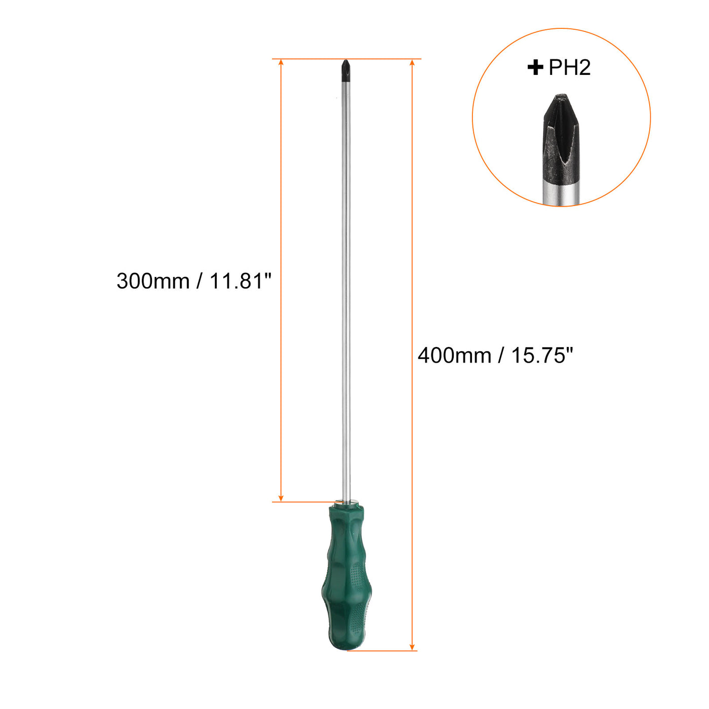 Harfington 2 Stück PH2 Phillips Schraubendreher #2 15,7" Magnetische Schraubendreher 11,8" CR-V mit ergonomischem Griff für DIY-Reparaturen, Grün