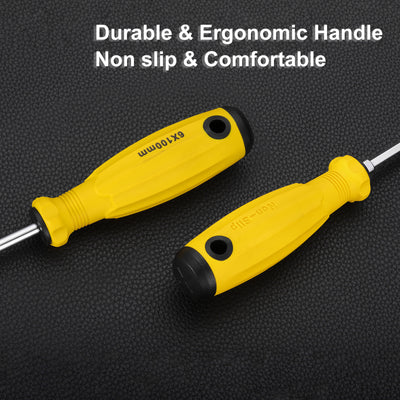 Harfington SL3 Flat Head Screwdriver 6.3" Magnetic Slotted Screwdrivers CR-V, Yellow