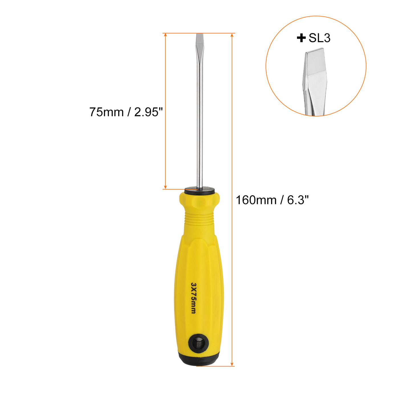 Harfington 2pcs SL3 Flat Head Screwdriver 6.3" Magnetic Slotted Screwdrivers CR-V, Yellow