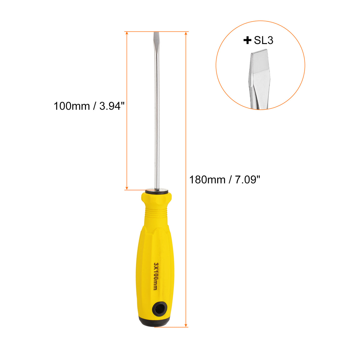 Harfington SL3 Flat Head Screwdriver 7.1" Magnetic Slotted Screwdrivers CR-V, Yellow