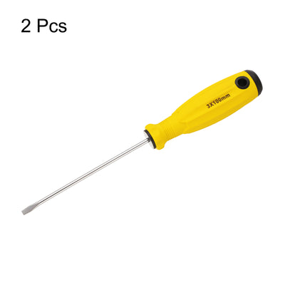 Harfington 2pcs SL3 Flat Head Screwdriver 7.3" Magnetic Slotted Screwdrivers CR-V, Yellow