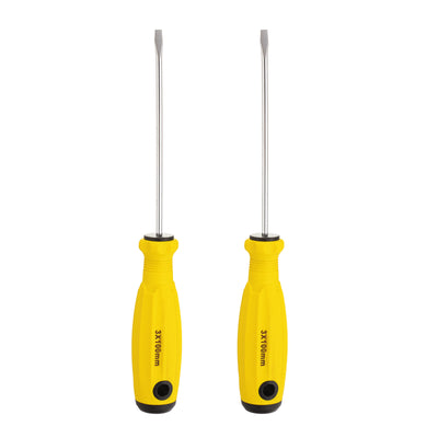 Harfington 2pcs SL3 Flat Head Screwdriver 7.3" Magnetic Slotted Screwdrivers CR-V, Yellow