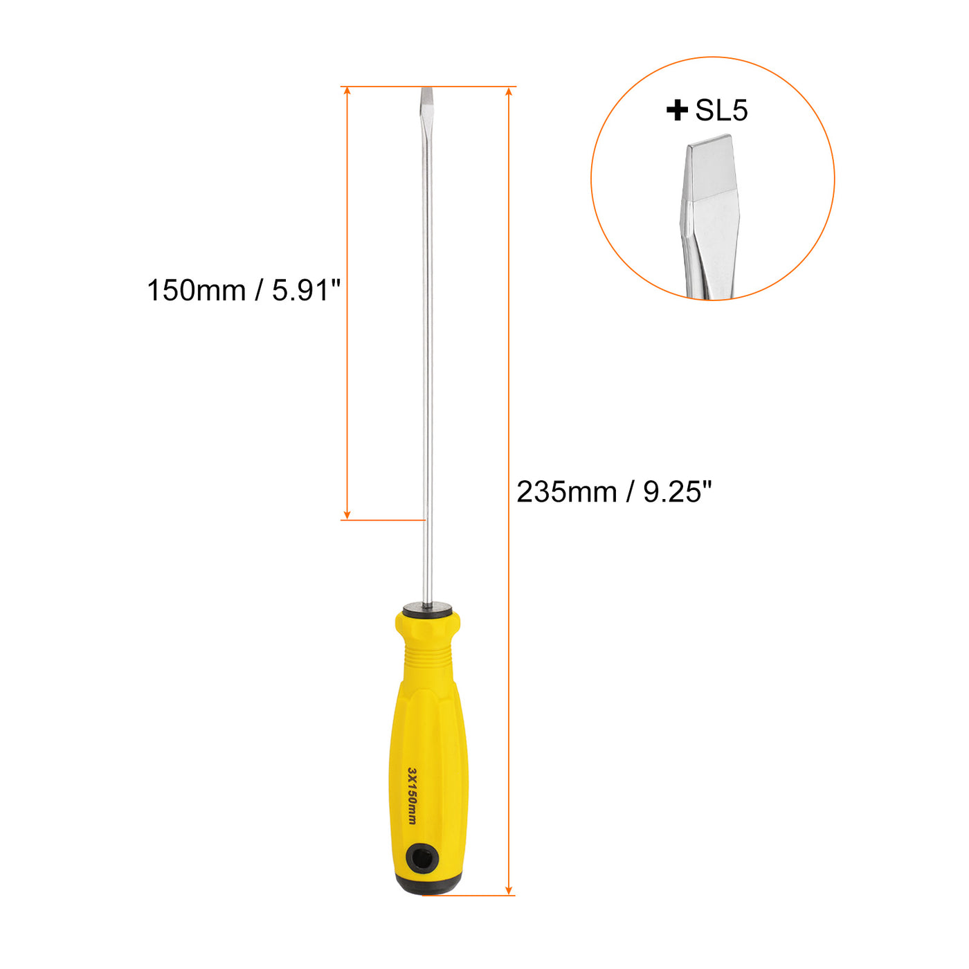 Harfington SL5 Flat Head Screwdriver 9.3" Magnetic Slotted Screwdrivers CR-V, Yellow