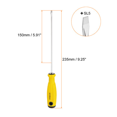 Harfington SL5 Flat Head Screwdriver 9.3" Magnetic Slotted Screwdrivers CR-V, Yellow