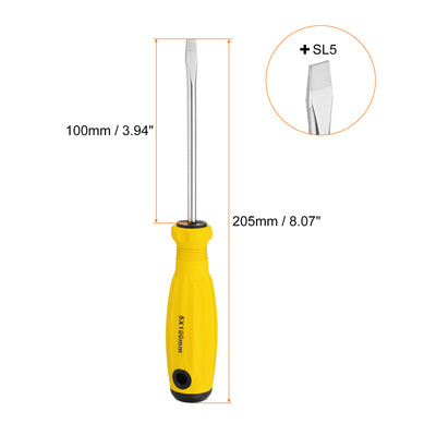 Harfington SL5 Flat Head Screwdriver 8.1" Magnetic Slotted Screwdrivers CR-V, Yellow