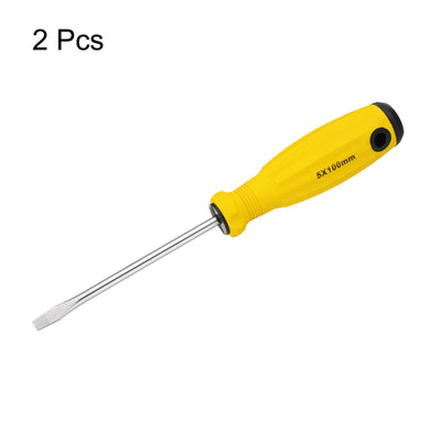 Harfington 2pcs SL5 Flat Head Screwdriver 8.1" Magnetic Slotted Screwdrivers CR-V, Yellow