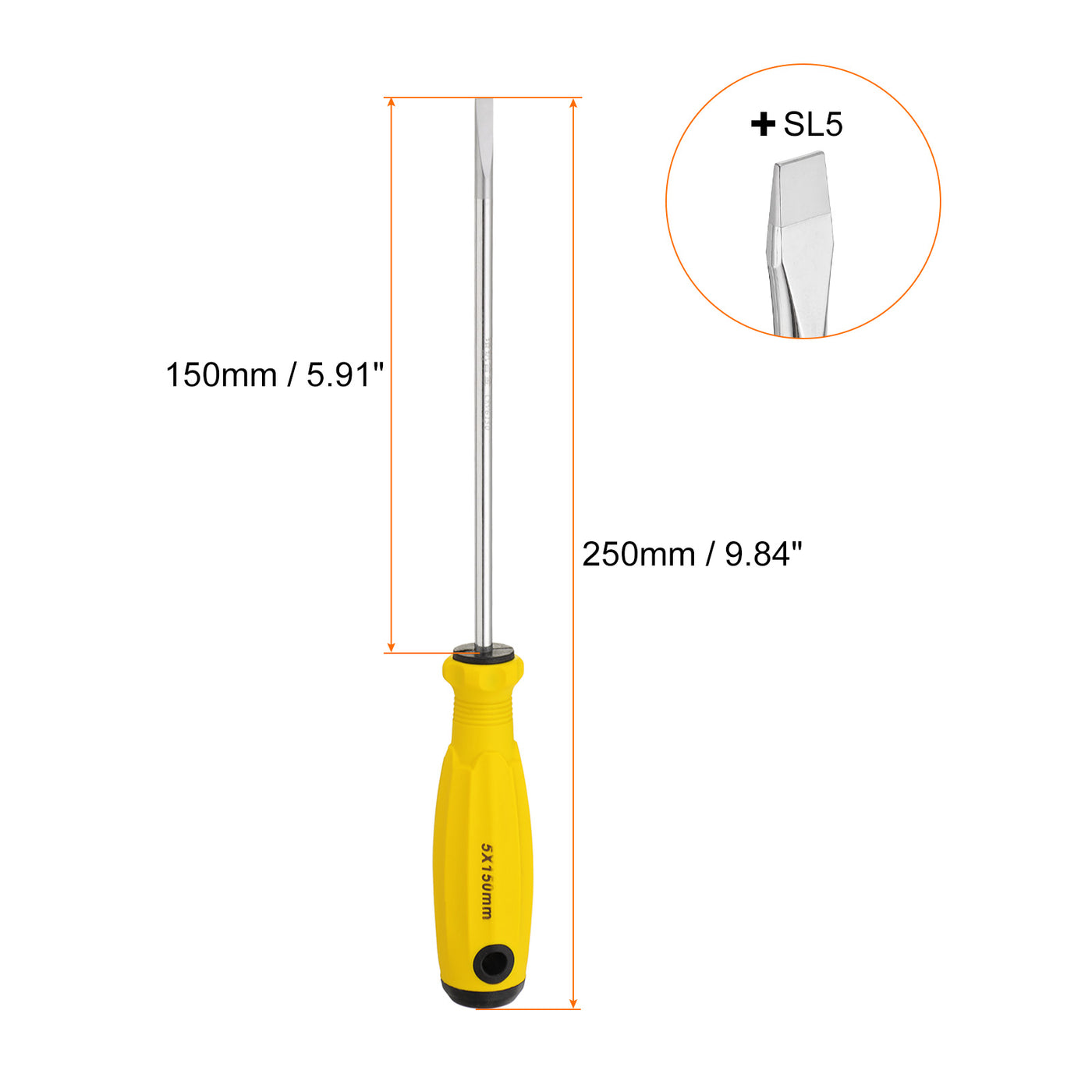 Harfington SL5 Flat Head Screwdriver 9.8" Magnetic Slotted Screwdrivers CR-V, Yellow