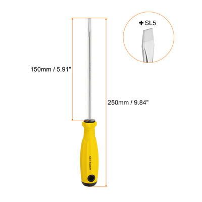 Harfington SL5 Flat Head Screwdriver 9.8" Magnetic Slotted Screwdrivers CR-V, Yellow