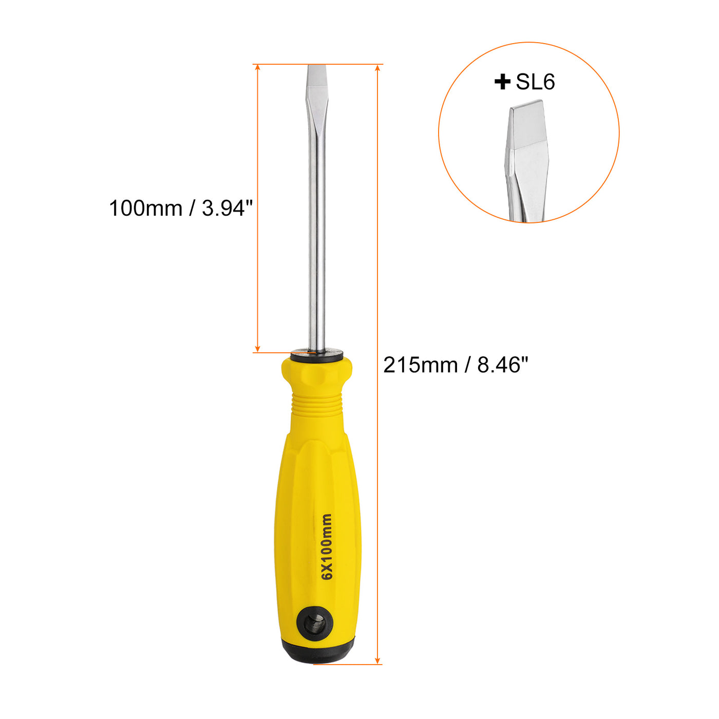 Harfington SL6 Flat Head Screwdriver 8.5" Magnetic Slotted Screwdrivers CR-V, Yellow