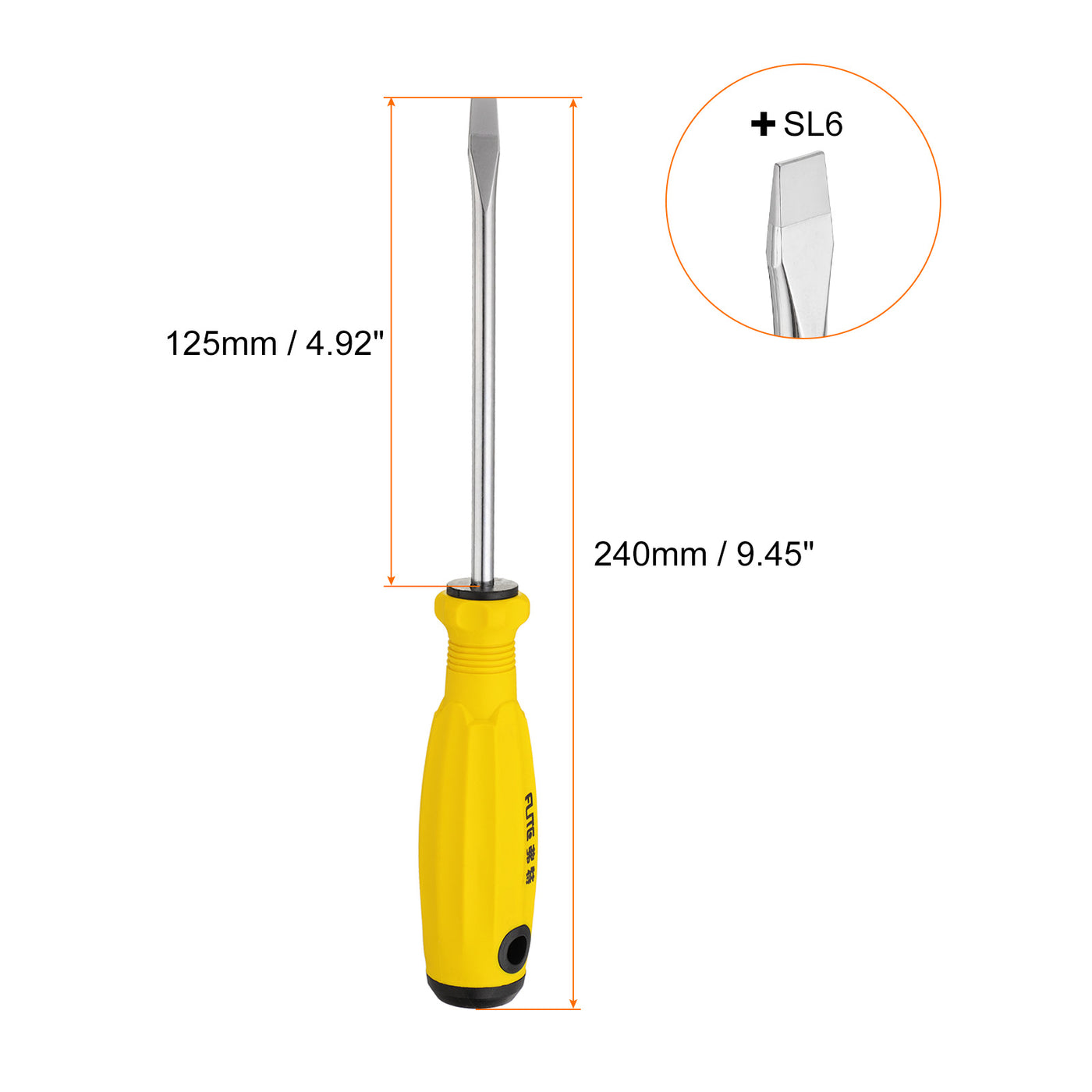 Harfington SL6 Flat Head Screwdriver 9.4" Magnetic Slotted Screwdrivers CR-V, Yellow