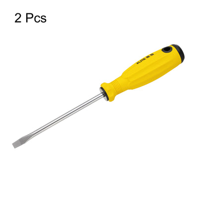 Harfington 2pcs SL6 Flat Head Screwdriver 9.4" Magnetic Slotted Screwdrivers CR-V, Yellow