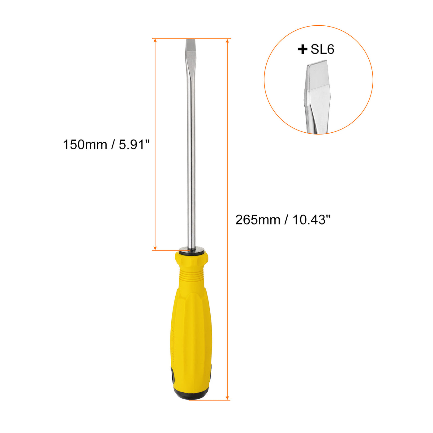 Harfington SL6 Flat Head Screwdriver 10.4" Magnetic Slotted Screwdrivers CR-V, Yellow