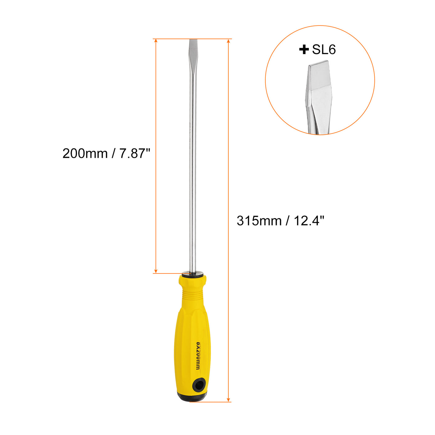 Harfington SL6 Flat Head Screwdriver 12.4" Magnetic Slotted Screwdrivers CR-V, Yellow