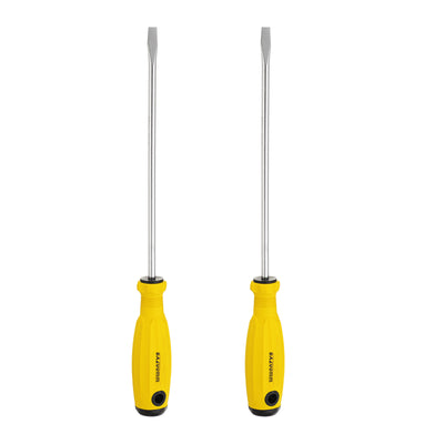 Harfington 2pcs SL6 Flat Head Screwdriver 12.4" Magnetic Slotted Screwdrivers CR-V, Yellow