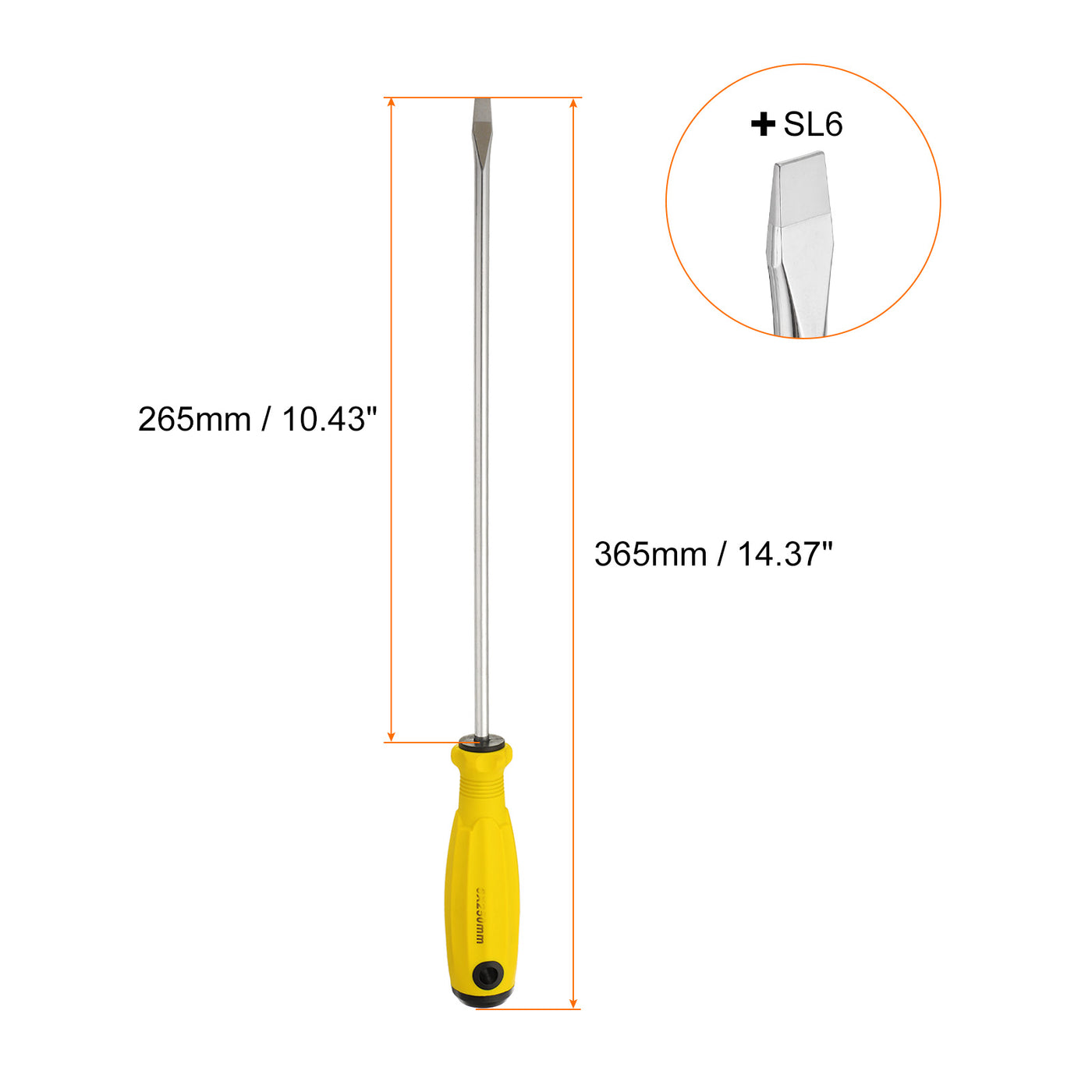 Harfington SL6 Flat Head Screwdriver 14.4" Magnetic Slotted Screwdrivers CR-V, Yellow