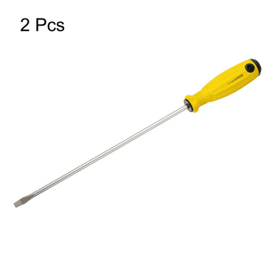 Harfington 2pcs SL6 Flat Head Screwdriver 14.4" Magnetic Slotted Screwdrivers CR-V, Yellow