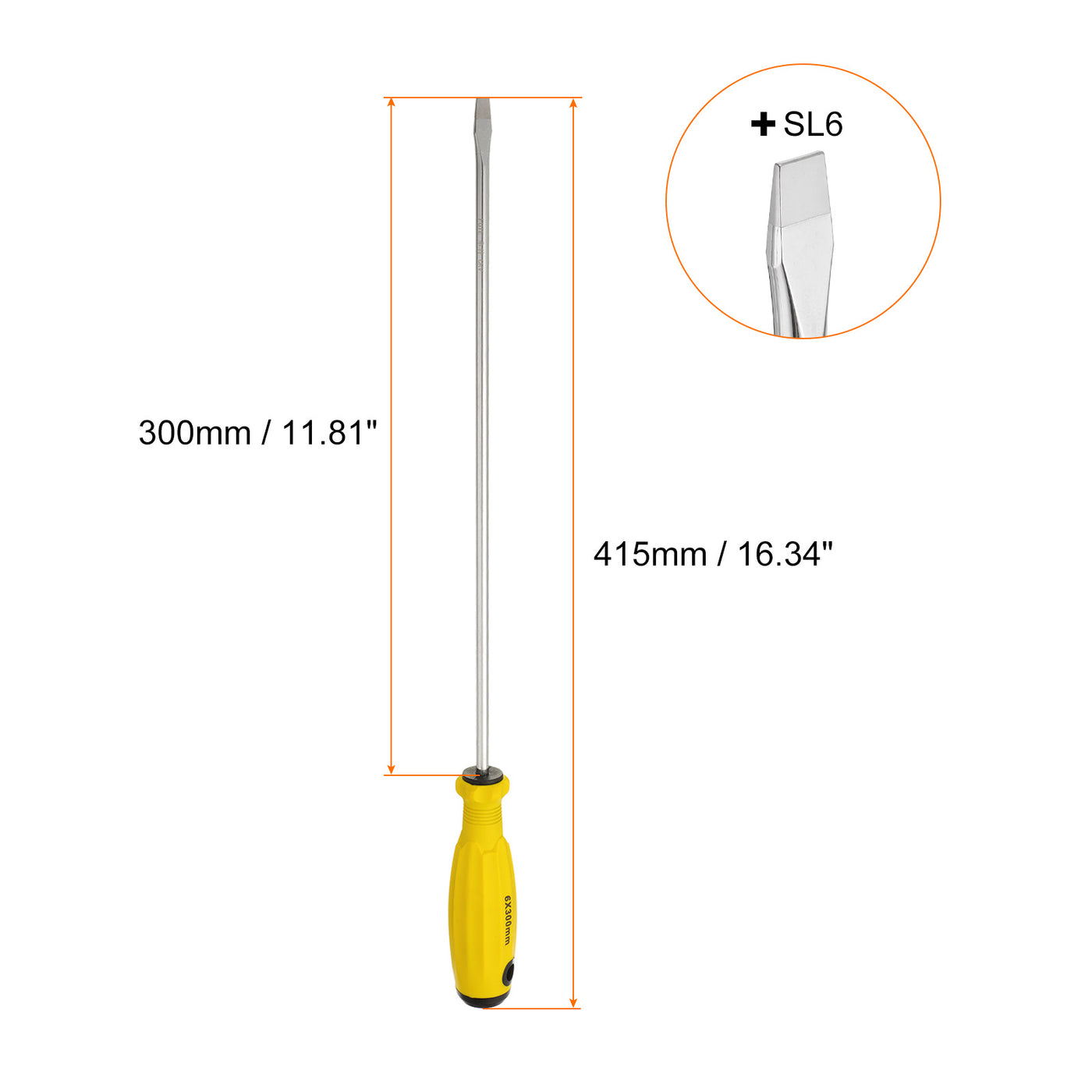 Harfington SL6 Flat Head Screwdriver 16.3" Magnetic Slotted Screwdrivers CR-V, Yellow