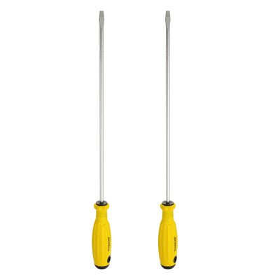 Harfington 2pcs SL6 Flat Head Screwdriver 16.3" Magnetic Slotted Screwdrivers CR-V, Yellow