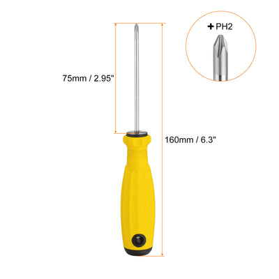 Harfington 2 Stück PH2 Phillips Schraubendreher #2 6,3" Magnetische Schraubendreher 3" CR-V mit ergonomischem Griff für DIY-Reparaturen, Gelb