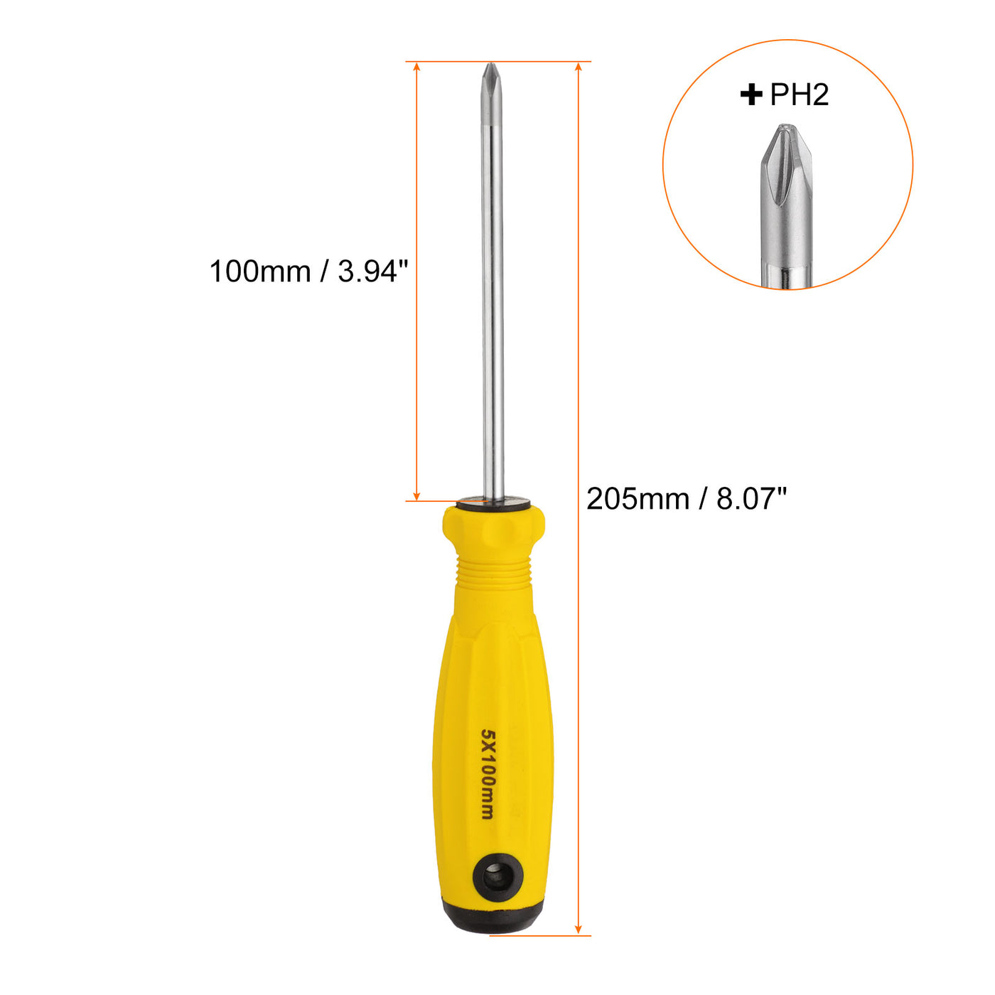 Harfington PH2 Phillips Screwdriver #2 8.1" Magnetic Screwdrivers CR-V, Yellow