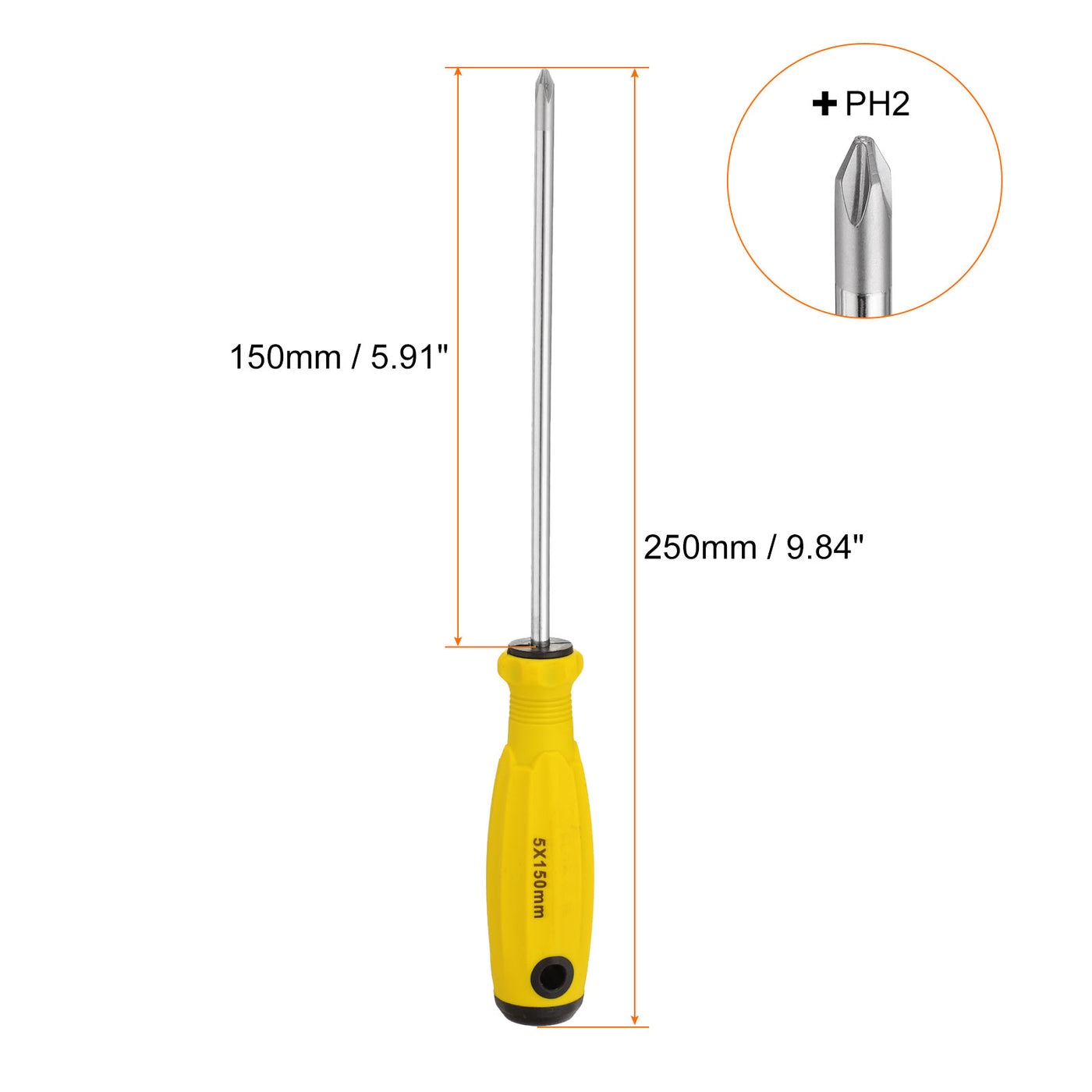 Harfington PH2 Phillips Schraubendreher #2 9,8" Magnetische Schraubendreher 5,9" CR-V mit ergonomischem Griff für DIY-Reparaturen, Gelb