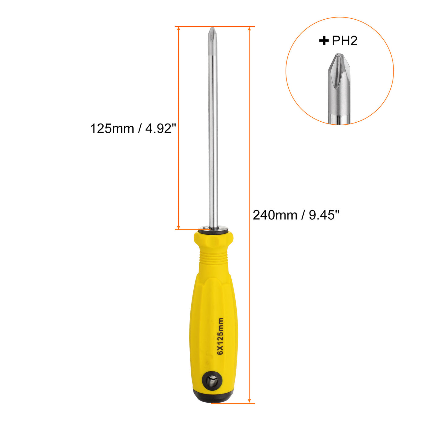 Harfington PH2 Phillips Schraubendreher #2 9,4" Magnetische Schraubendreher 4,9" CR-V mit ergonomischem Griff für DIY-Reparaturen, Gelb