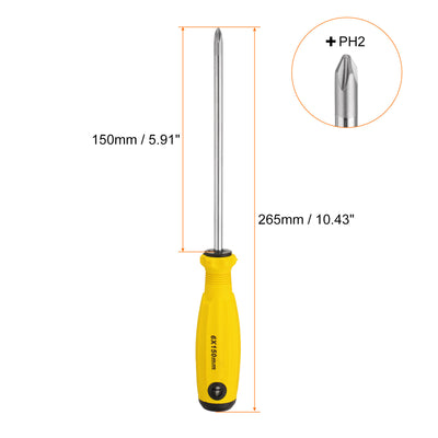 Harfington PH2 Phillips Schraubendreher #2 10,4" Magnetische Schraubendreher 5,9" CR-V mit ergonomischem Griff für DIY-Reparaturen, Gelb