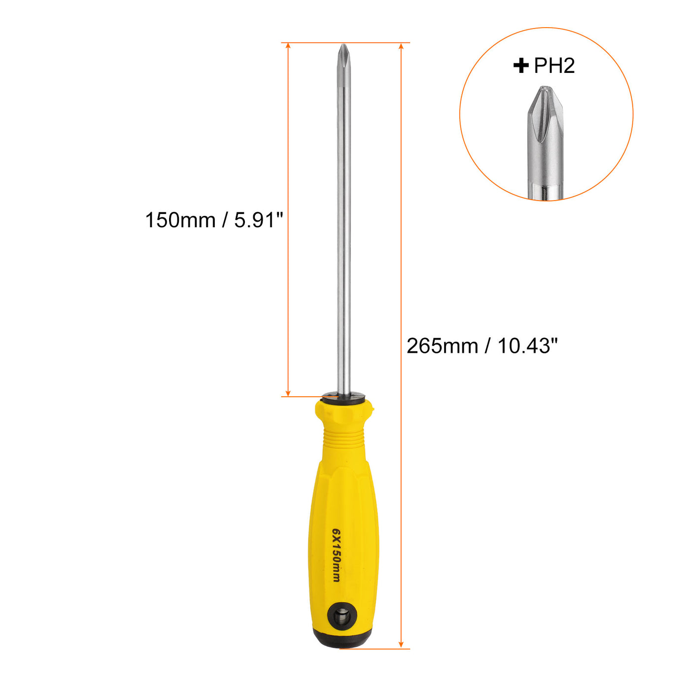 Harfington 2 Stück PH2 Phillips Schraubendreher #2 10,4" Magnetische Schraubendreher 5,9" CR-V mit ergonomischem Griff für DIY-Reparaturen, Gelb