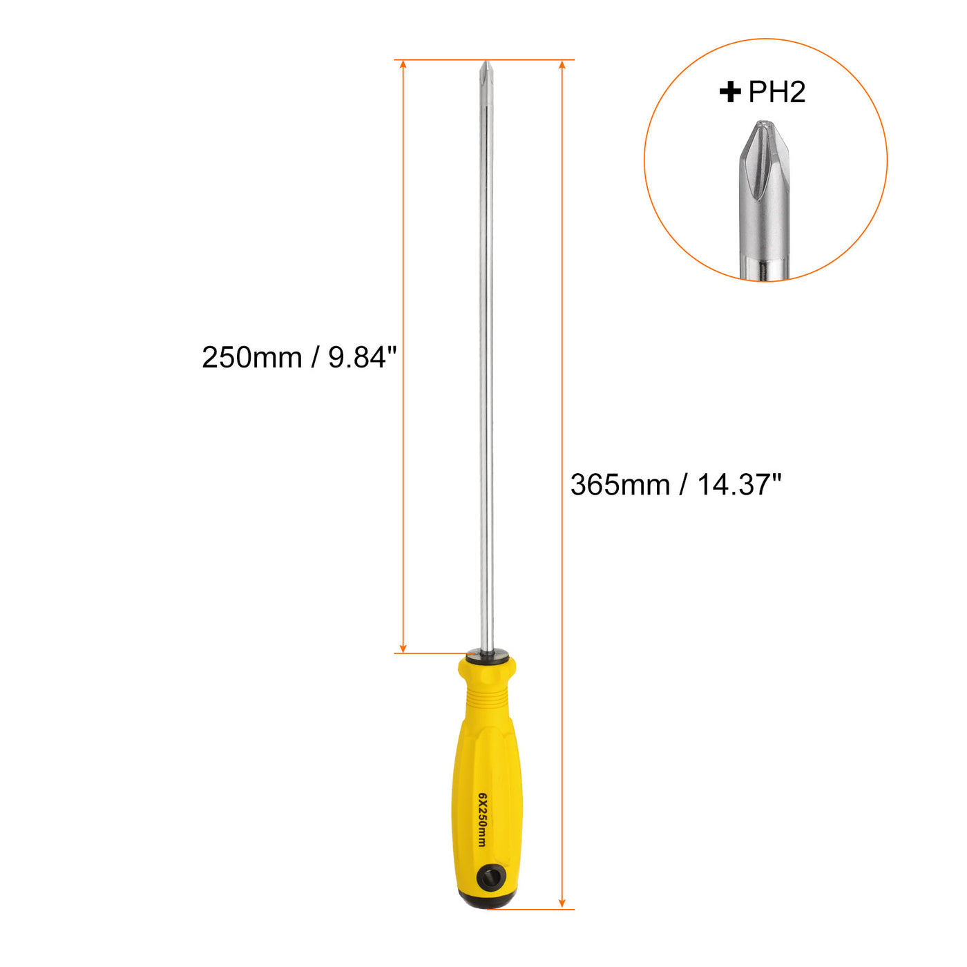 Harfington 2 Stück PH2 Phillips Schraubendreher #2 14,4" Magnetische Schraubendreher 9,8" CR-V mit ergonomischem Griff für DIY-Reparaturen, Gelb