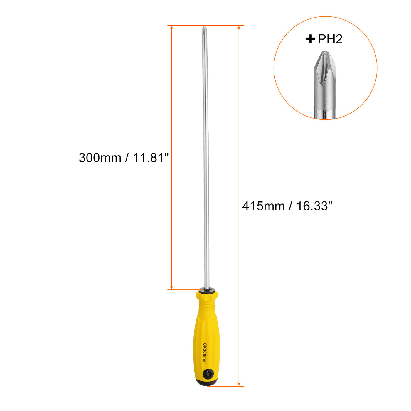 Harfington 2 Stück PH2 Phillips Schraubendreher #2 16,3" Magnetische Schraubendreher 11,8" CR-V mit ergonomischem Griff für DIY-Reparaturen, Gelb