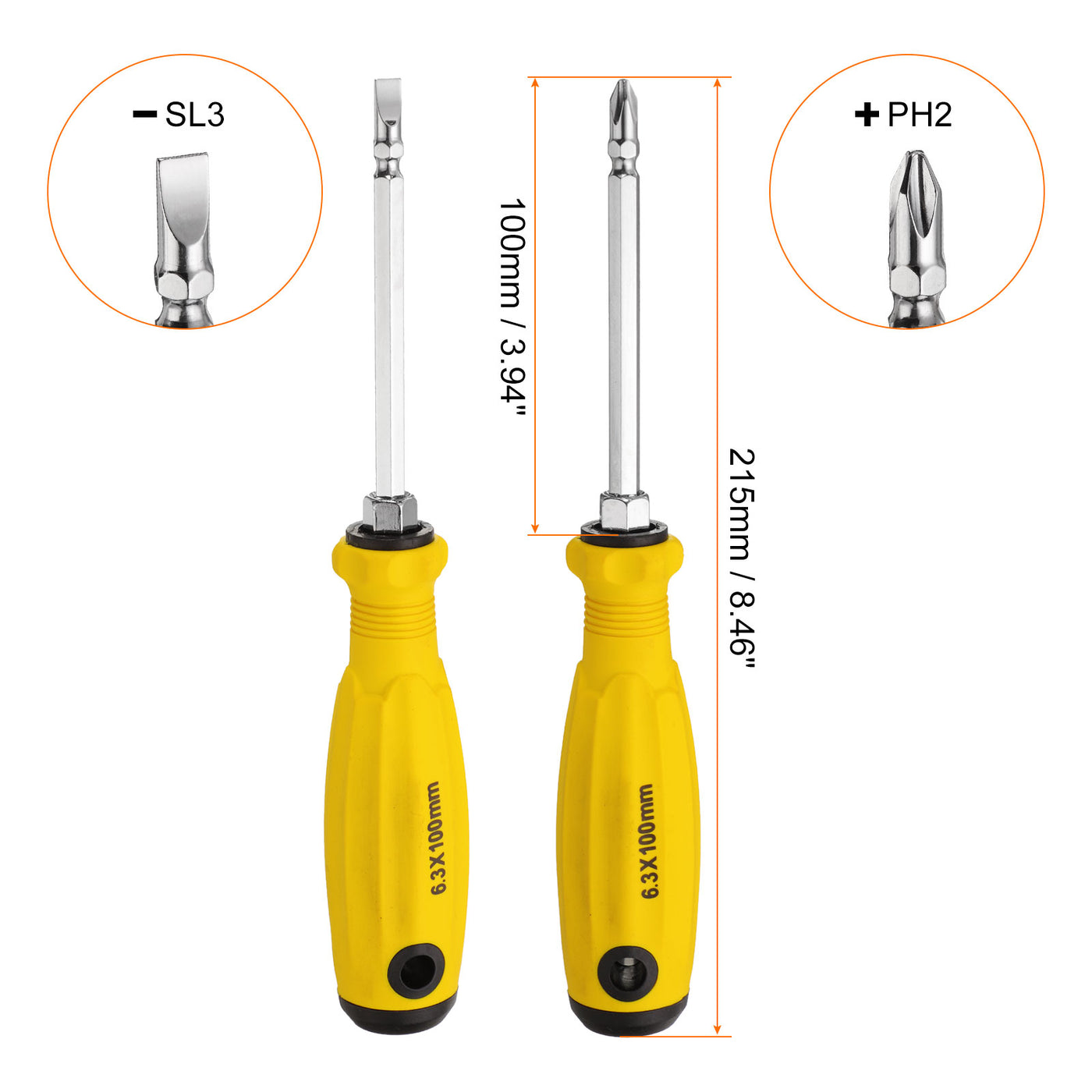 Harfington 2 in 1 Screwdriver PH2 Phillips & SL3 Slotted Magnetic Screwdrivers, Yellow