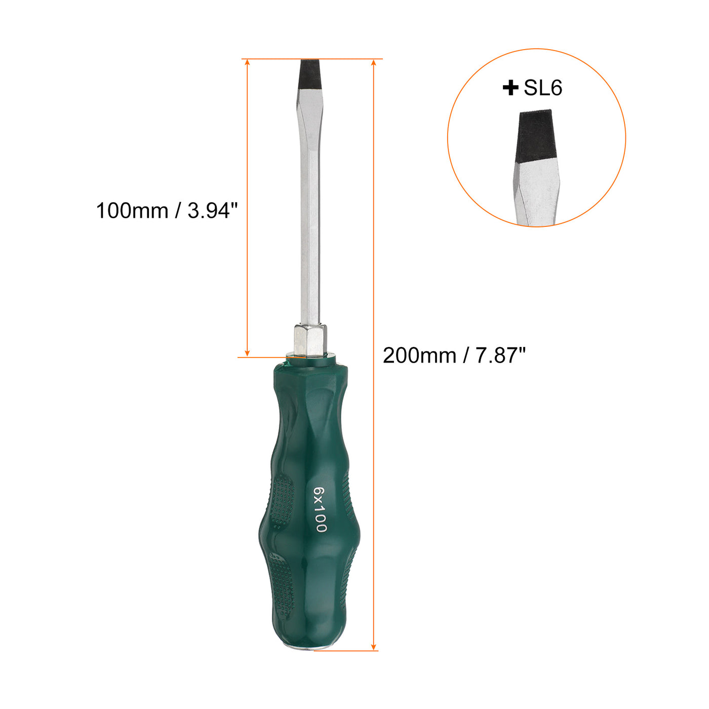 Harfington SL6 Flat Head Screwdriver 3.9" Magnetic Demolition Slotted CR-V, Green