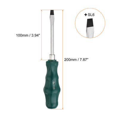 Harfington 2pcs SL6 Flat Head Screwdriver 3.9" Magnetic Demolition Slotted CR-V, Green