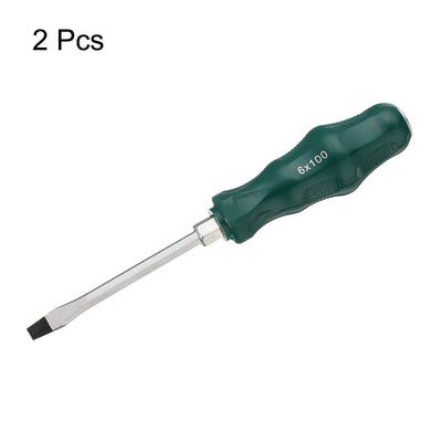 Harfington 2pcs SL6 Flat Head Screwdriver 3.9" Magnetic Demolition Slotted CR-V, Green