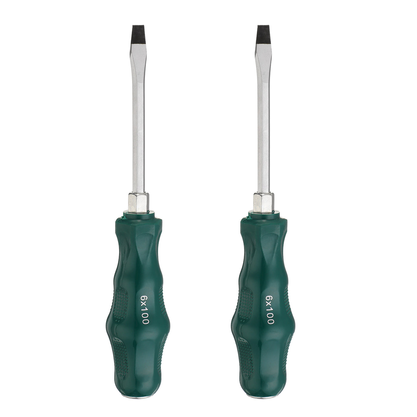 Harfington 2pcs SL6 Flat Head Screwdriver 3.9" Magnetic Demolition Slotted CR-V, Green