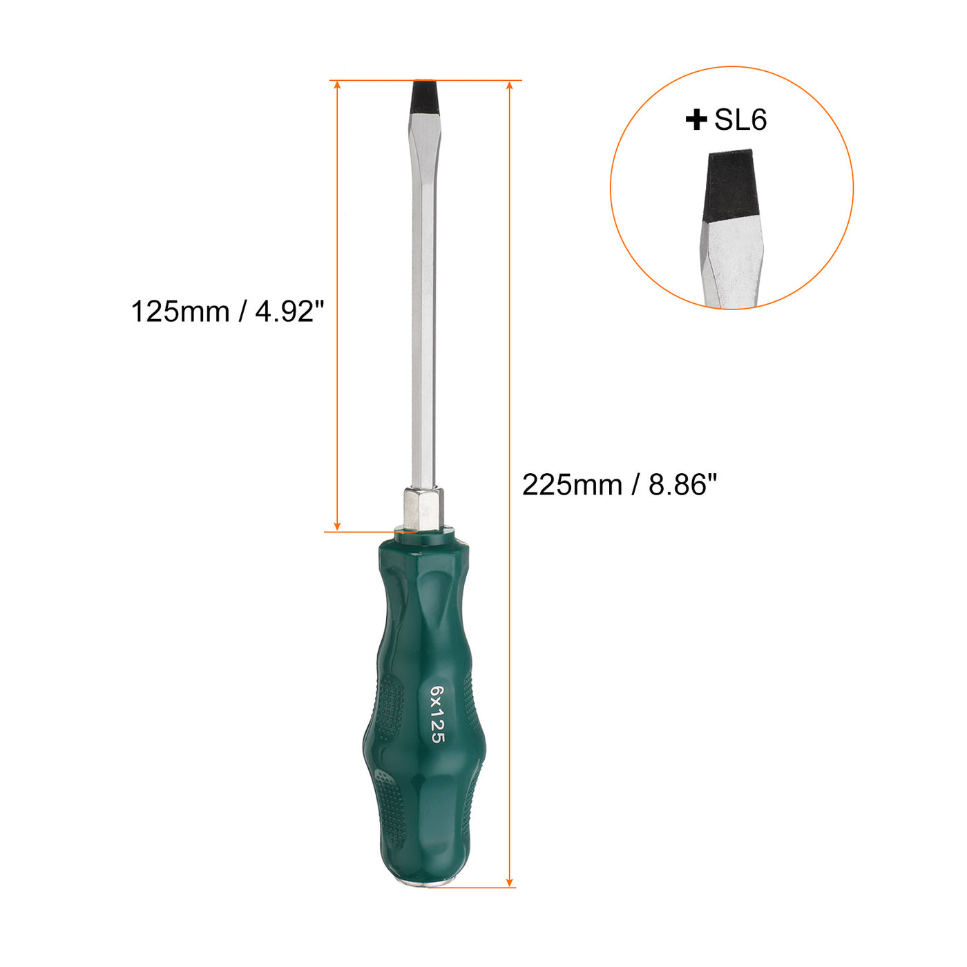 Harfington SL6 Flachkopf-Schraubendreher 8,9" Magnetische Demontage-Schlitzschraubendreher 4,9" CR-V mit ergonomischem Griff für DIY-Reparaturen, Grün